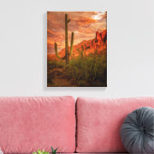 Saquaro Cactus Superstition Mountain Sunset 11x14 Canvas Afdruk (Insitu (Woonkamer))