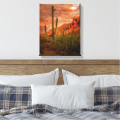 Saquaro Cactus Superstition Mountain Sunset 11x14 Canvas Afdruk (Insitu (Slaapkamer))