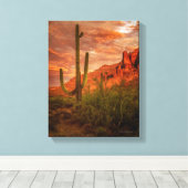 Saquaro Cactus Superstition Mountain Sunset 11x14 Canvas Afdruk (Insitu (Houten vloer))