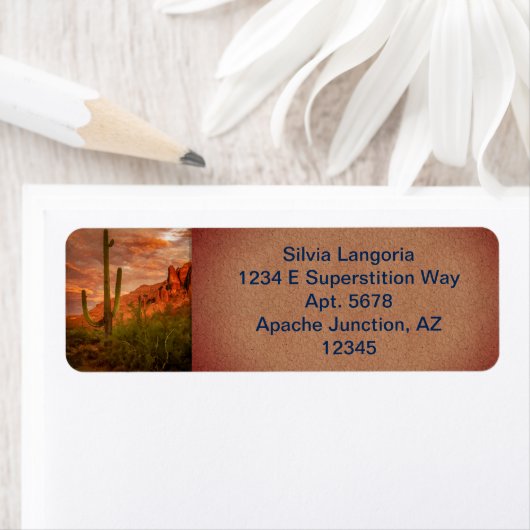 Saquaro Cactus Superstition Mountain Sunset Etiket (Insitu)
