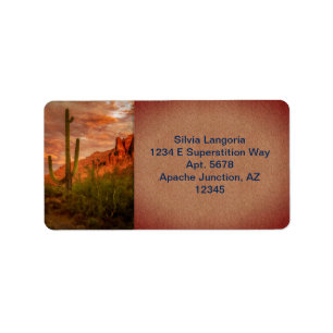 Saquaro Cactus Superstition Mountain Sunset Etiket