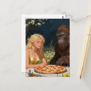 Saquatch en Feeën Pizza Feestje Briefkaart