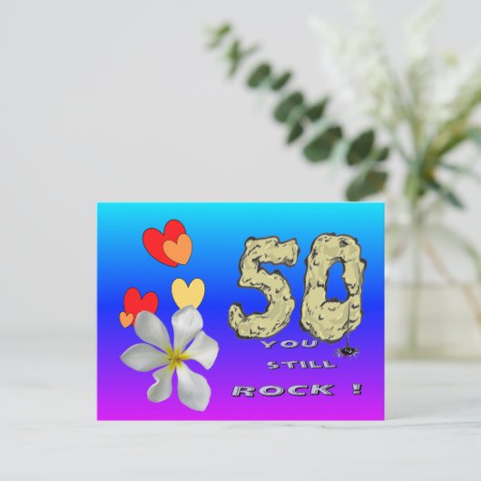Sara 50ste Jubileum Harten Blauw Paarse Briefkaart (Staand voorkant)