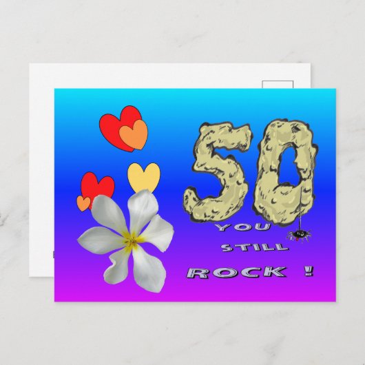 Sara 50ste Jubileum Harten Blauw Paarse Briefkaart (Voorkant / Achterkant)