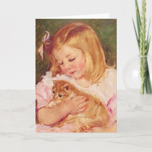 Sara die een kat c. 1908 Mary Cassatt houdt Kaart (Voorkant)