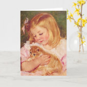 Sara die een kat c. 1908 Mary Cassatt houdt Kaart (Gele Bloem)
