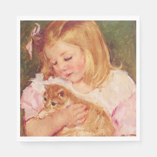Sara Holding a Cat (door Mary Cassatt) Servet (Voorkant)