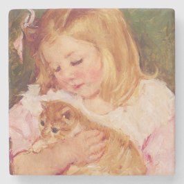 Sara Holding a Cat (door Mary Cassatt) Stenen Onderzetter