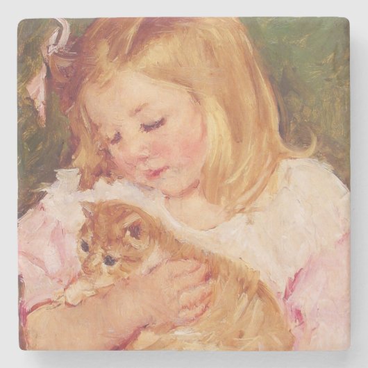 Sara Holding a Cat (door Mary Cassatt) Stenen Onderzetter (Voorkant)