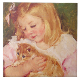 Sara Holding a Cat (door Mary Cassatt) Tegeltje