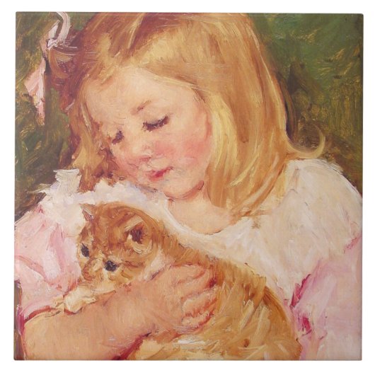 Sara Holding a Cat (door Mary Cassatt) Tegeltje (Voorkant)