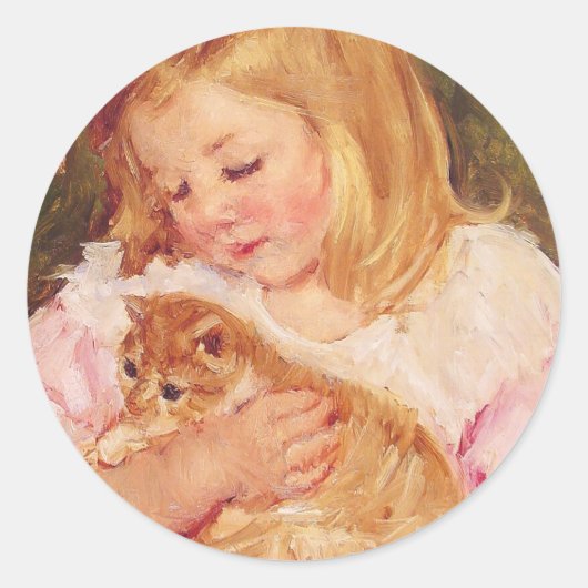 Sara Holding a Cat | Mary Cassatt Ronde Sticker (Voorkant)