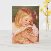 Sara houdt een kat bij. Mary Cassatt 1908 Kaart (Gele Bloem)
