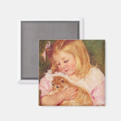 Sara met een kat (door Mary Cassatt) Magneet (Voorkant / Achterkant)