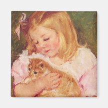 Sara met een kat (door Mary Cassatt)