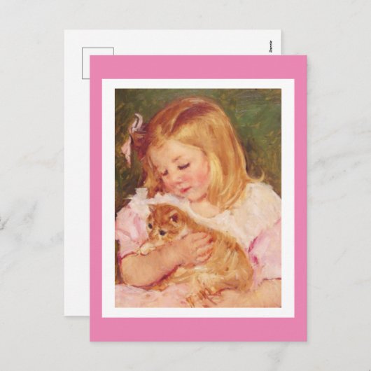 Sara met een kat, van Mary Cassatt. Feestdagenkaart (Voorkant / Achterkant)