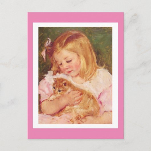 Sara met een kat, van Mary Cassatt. Feestdagenkaart (Voorkant)