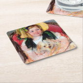 Sara met haar hond, Cassatt Kartonnen Onderzetters (Schuin)