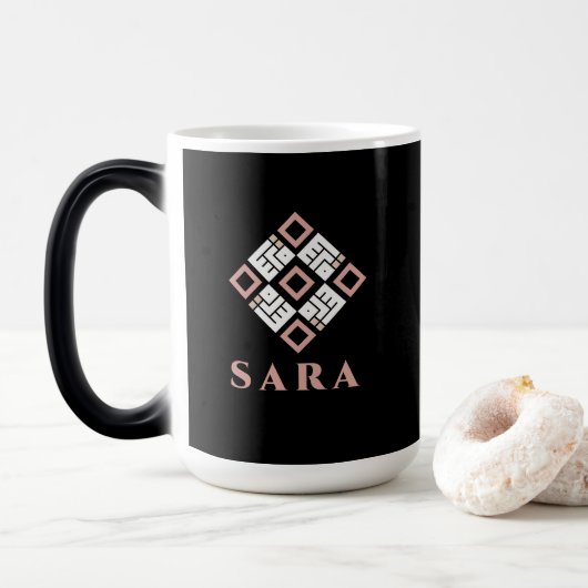 SARA Naam Mok | Modern Geometrisch Kufisch Patroon (Met donut)