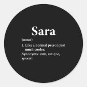 Sara Name Definition Funny D Ronde Sticker (Voorkant)