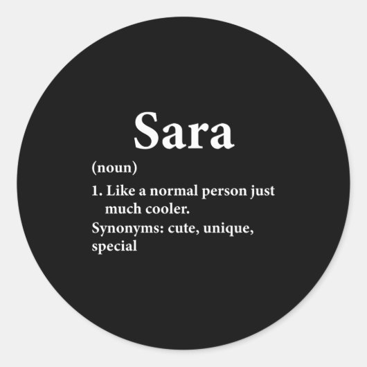 Sara Name Definition Funny D Ronde Sticker (Voorkant)