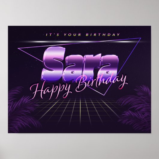 Sara Name Vorname lila retro Poster Geburtstag (Voorkant)