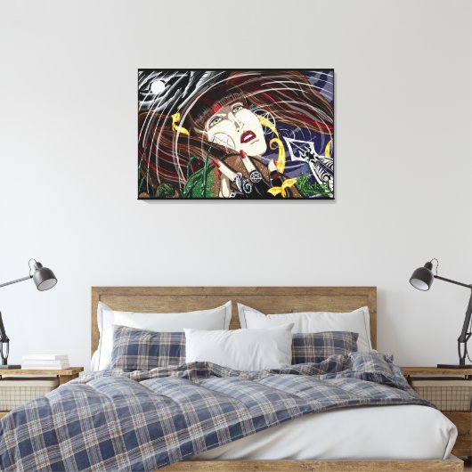 Sara Roos bij de vijver Uitgestrekte Canvas Prints (Insitu (Slaapkamer))