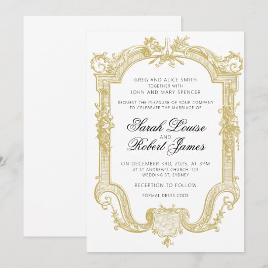 Sarah - Antiek gouden huwelijksuitnodiging Kaart (Voorkant / Achterkant)