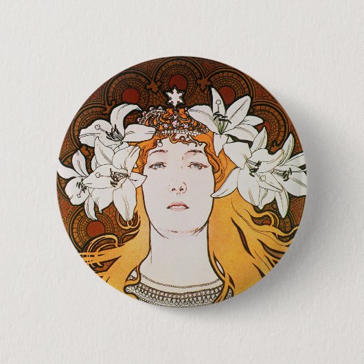 Sarah Bernhardt, Mucha Ronde Button 5,7 Cm (Voorkant)