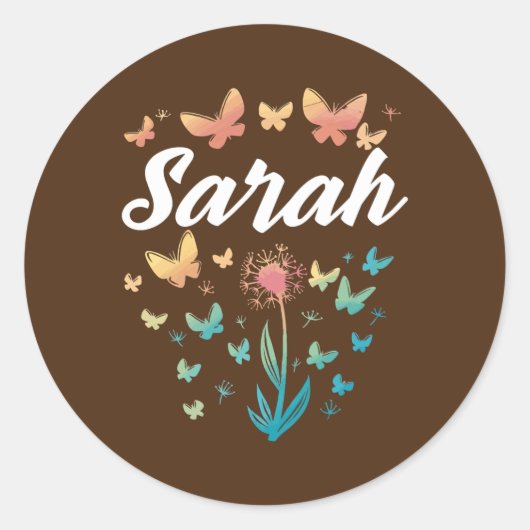 Sarah Birthday Zister Butterfly Dandelion Name Ronde Sticker (Voorkant)