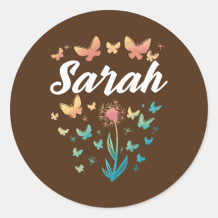 Sarah Birthday Zister Butterfly Dandelion Name Ronde Sticker