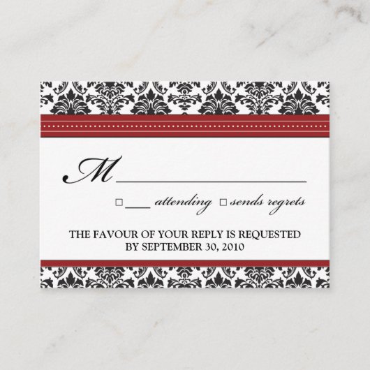 ::sarah:: Damask 3.5 "x2.5" Wedding RSVP Kaart (Voorkant)