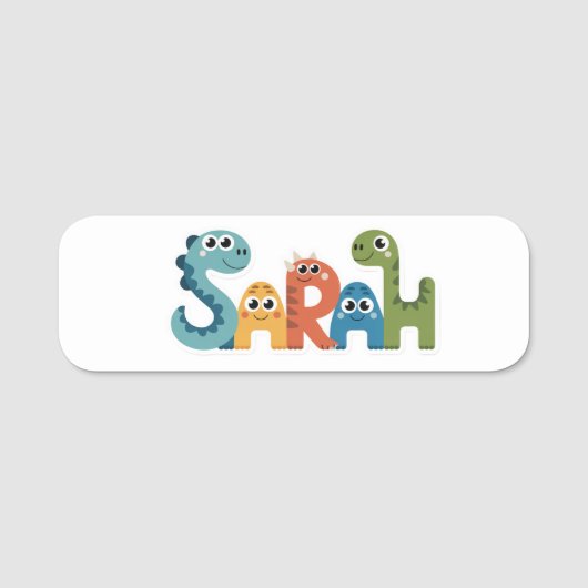 Sarah Dinosaur Naam Schattigee Dino Letters Design Naamplaatje (Voorkant)