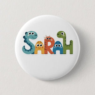 Sarah Dinosaur Naam Schattigee Dino Letters Design Ronde Button 5,7 Cm