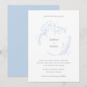 Sarah Dusty Blue Floral Wreath Modern Wedding Kaart (Voorkant / Achterkant)