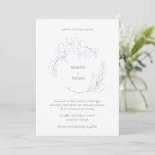 Sarah Dusty Blue Floral Wreath Modern Wedding Kaart