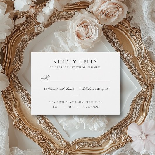 Sarah Elegant Zwart & Wit Eet Keuze Bruiloft RSVP Kaartje