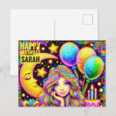 SARAH ~ GELUKKIGE VERJAARDAG ~ 3D Rainbow Girl ~ Briefkaart (Voorkant / Achterkant)
