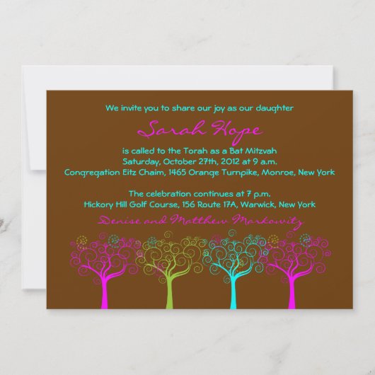 Sarah Hope Custom Pink Bat Mitzvah Uitnodiging (Voorkant)