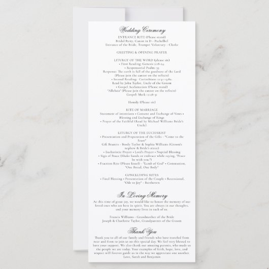 Sarah katholieke bruiloft Ceremony Program Full Ma (Achterkant)