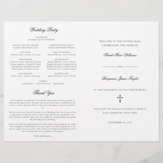 Sarah katholieke Wedding Mass Ceremony Programma (Voorkant)