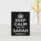 Sarah Keep Calm Gepersonaliseerde naam Grappige ve Kaart (Gele Bloem)