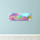 SARAH Meisje's Naam Schattige Letters Design Blauw Canvas Afdruk (Insitu (Houten vloer))