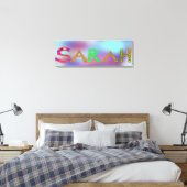 SARAH Meisje's Naam Schattige Letters Design Blauw Canvas Afdruk (Insitu (Slaapkamer))