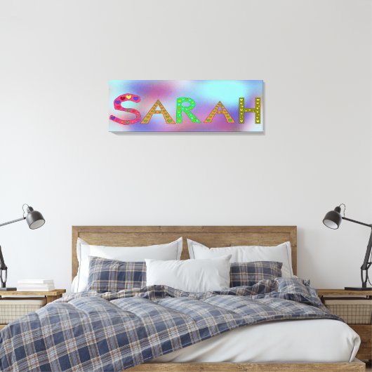 SARAH Meisje's Naam Schattige Letters Design Blauw Canvas Afdruk (Insitu (Slaapkamer))