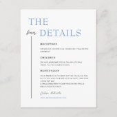 SARAH Modern Blauw Minimalistisch Bruiloft Details Informatiekaartje (Voorkant)