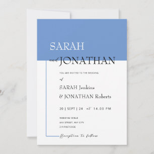 SARAH Modern Blauw Minimalistische Huwelijksuitnod Kaart