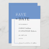SARAH Modern Blue Minimalist Save The Date Kaart (Voorkant / Achterkant)