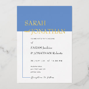 SARAH Moderne Blauwe Minimalistische Folie Uitnodi Uitnodiging