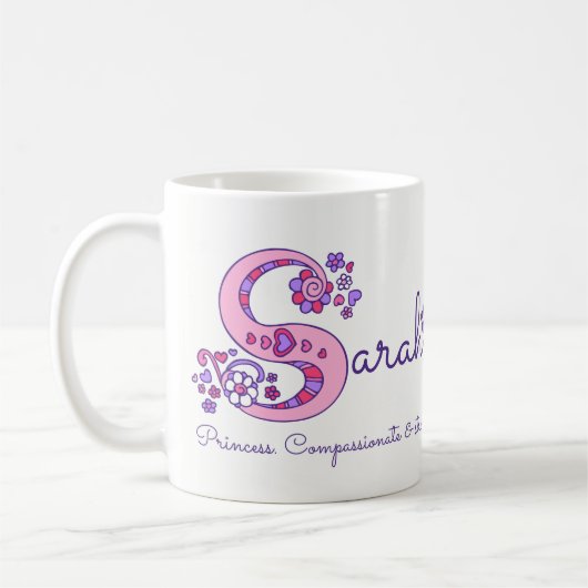 Sarah-naam die decoratieve S-monogram-mok betekent Koffiemok (Links)